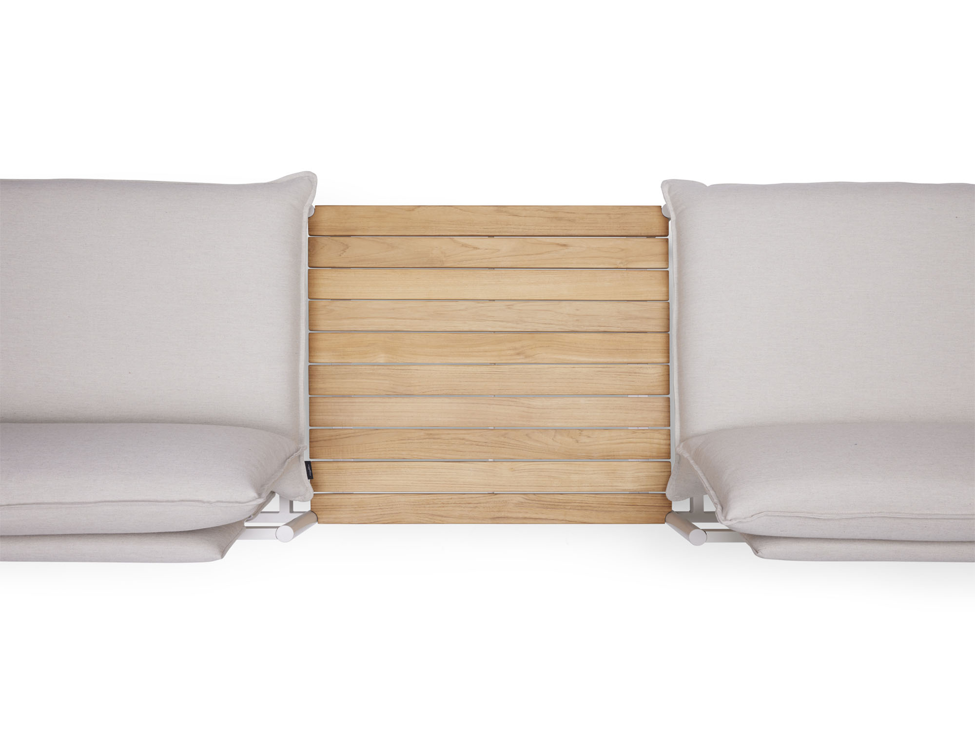 Overhead view of wood and white large outdoor end table